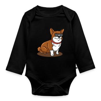Cool Corgi avec lunettes de soleil Cadeau Drôle - Body Bébé bio manches longues - noir - Devant
