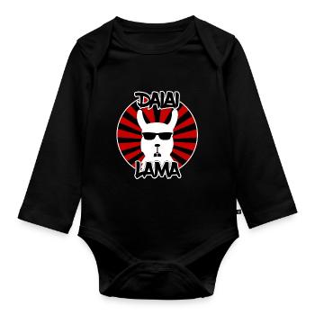 Dalai Lama Bestseller cooles Lama Shirt - Baby Bio-Langarm-Body - Schwarz - Vorne