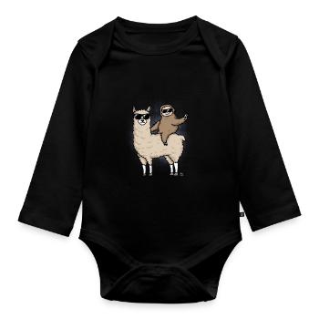 Llama and sloth gift - Organic Longsleeve Baby Bodysuit - black - Front