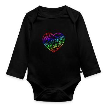 Regenbogen Herz Musik Hemd für Gesang und Klänge S - Baby Bio-Langarm-Body - Schwarz - Vorne
