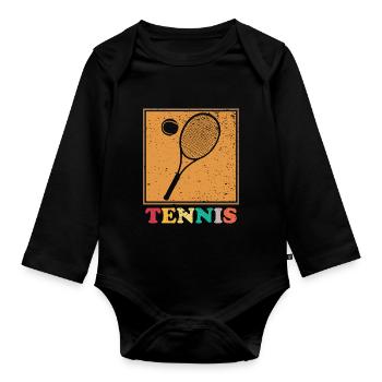 Tennis Tennis Racket Tennis Ball - Organic Longsleeve Baby Bodysuit - black - Front