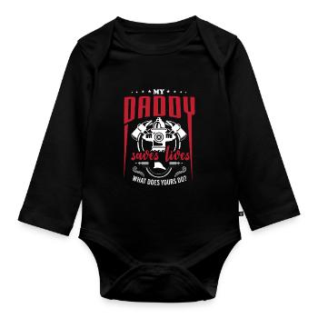 Firefighter kid dad save life gift - Organic Longsleeve Baby Bodysuit - black - Front