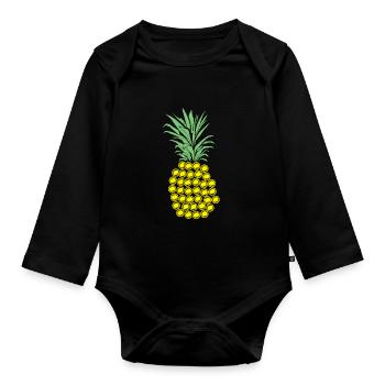 Cadeau ananas Disc Golf - Body Bébé bio manches longues - noir - Devant