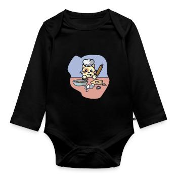 Faire cuire le chat tout en biscuit - Body Bébé bio manches longues - noir - Devant