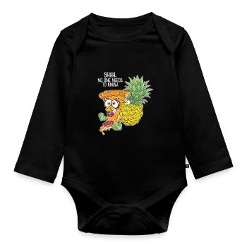 Lustiges Design Ananas mit Pizza - Baby Bio-Langarm-Body - Schwarz - Vorne