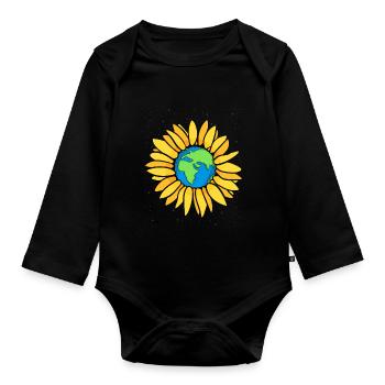 Sonnenblume Erde Planet Earth Day Geschenk - Baby Bio-Langarm-Body - Schwarz - Vorne