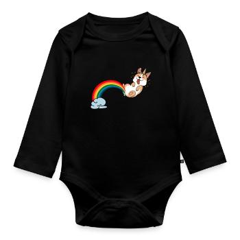 Cadeau arc-en-ciel licorne chien corgi gallois - Body Bébé bio manches longues - noir - Devant