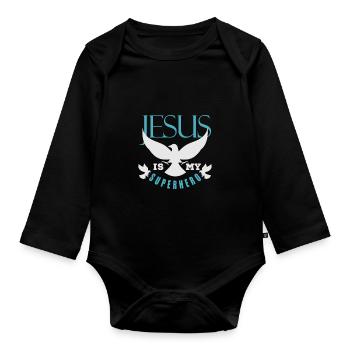 Jesus My Superhero Bible Christian Christian Gift - Organic Longsleeve Baby Bodysuit - black - Front
