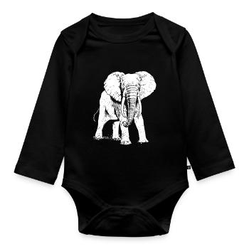 Cadeau animal éléphant - Body Bébé bio manches longues - noir - Devant