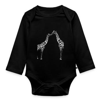 Giraffe Pärchen Tiergeschenk - Baby Bio-Langarm-Body - Schwarz - Vorne