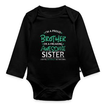 Stolzer Bruder Schwester - Baby Bio-Langarm-Body - Schwarz - Vorne