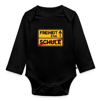 Panneau de signalisation Liberté École Drôle - Body Bébé bio manches longues - noir - Devant