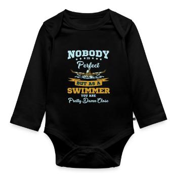 Schwimmer Schwimmen Schwimmsport Sport Geschenk - Baby Bio-Langarm-Body - Schwarz - Vorne