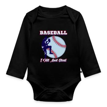 Baseball pitcher batter - Organic Longsleeve Baby Bodysuit - black - Front