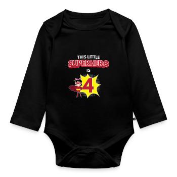 4. Geburtstag Superheld Comic Kinder Geschenk - Baby Bio-Langarm-Body - Schwarz - Vorne