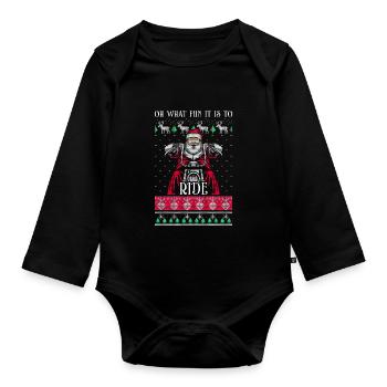 Santa Claus Motorcycle Ugly Christmas Gift - Organic Longsleeve Baby Bodysuit - black - Front