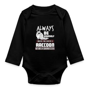 racoon - Organic Longsleeve Baby Bodysuit - black - Front