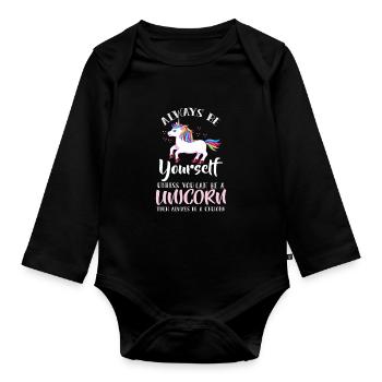 Always Be Yourself Unicorn - Selbstbewusst - Baby Bio-Langarm-Body - Schwarz - Vorne