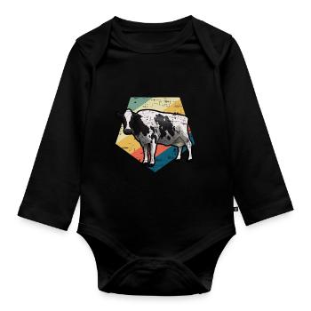 Kuh retro - Baby Bio-Langarm-Body - Schwarz - Vorne