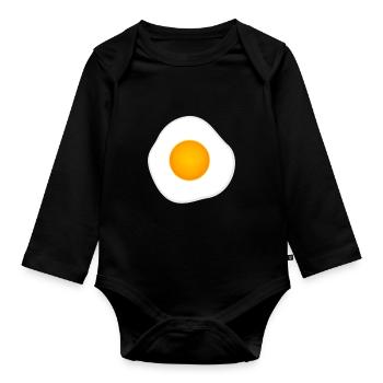 Œuf au plat le matin. - Body Bébé bio manches longues - noir - Devant