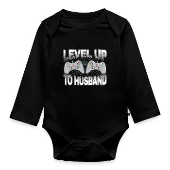 Level Up Husband Fiance Gamer Engagement - Organic Longsleeve Baby Bodysuit - black - Front
