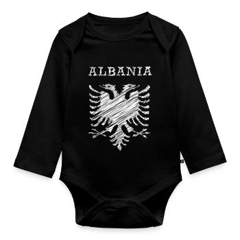 Albania, scribble white - Organic Longsleeve Baby Bodysuit - black - Front