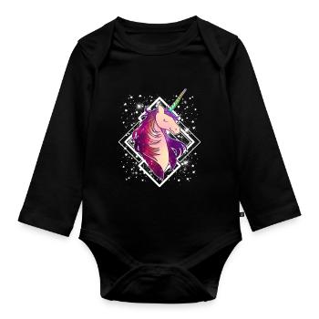 Cadeau magique drôle étincelant et éblouissant de licorne - Body Bébé bio manches longues - noir - Devant