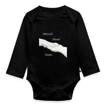 Mensch Hund Team Pfote weiss - Baby Bio-Langarm-Body - Schwarz - Vorne
