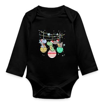 Dinosaure T-Rex Père Noël Cadeau - Body Bébé bio manches longues - noir - Devant