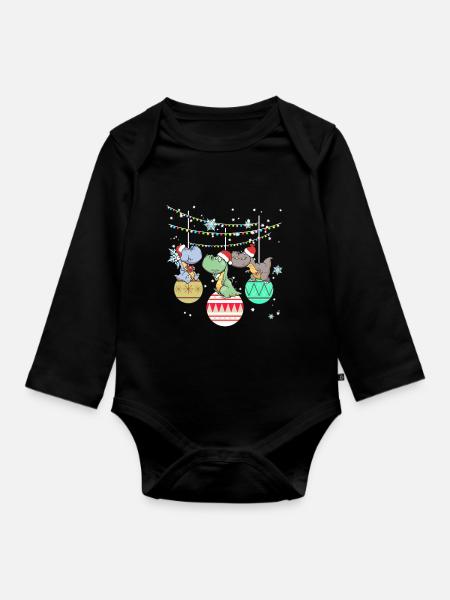 Dinosaurier T-Rex Santa Weihnachten Geschenk - Baby Bio-Langarm-Body - Schwarz