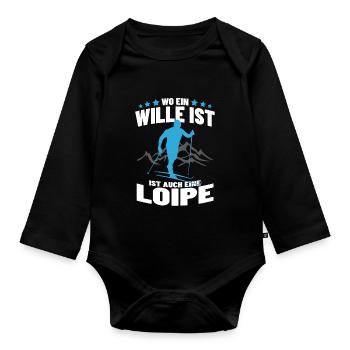 Stolzes Langlauf Wintersport Loipe Ski Geschenk - Baby Bio-Langarm-Body - Schwarz - Vorne