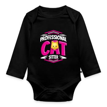 Cadeau de conception de chat pour animaux de compagnie et chaton - Body Bébé bio manches longues - noir - Devant