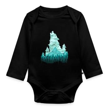 Wild Wolf Nature Wilderness Forest Loner Gift - Organic Longsleeve Baby Bodysuit - black - Front