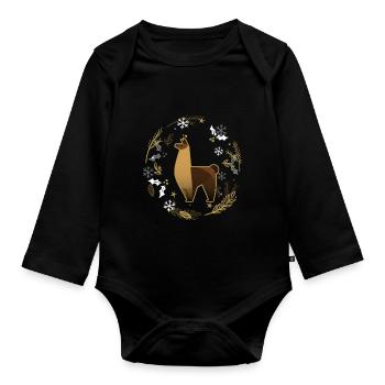 Lama Alpaca Christmas Animal Zoo Winter Gift - Organic Longsleeve Baby Bodysuit - black - Front