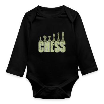 Chess gift checkerboard tower king - Organic Longsleeve Baby Bodysuit - black - Front