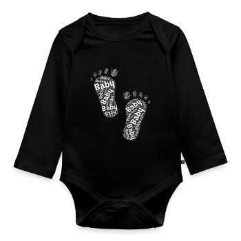 Cadeau de famille naissance pieds bébé - Body Bébé bio manches longues - noir - Devant