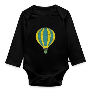 Hot air balloon gift gas fire basket - Organic Longsleeve Baby Bodysuit - black - Front