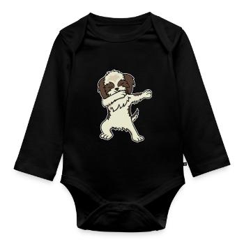 Shih Tzu Hund Dabbing Dabbin Dabb Tanz Geschenk - Baby Bio-Langarm-Body - Schwarz - Vorne