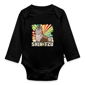 Shih Tzu Hund Hundebesitzer Retro Vintage Geschenk - Baby Bio-Langarm-Body - Schwarz - Vorne