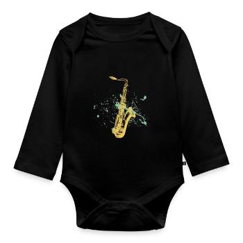 Saxophone Saxofon Jazzmusik Geschenk Gift - Baby Bio-Langarm-Body - Schwarz - Vorne