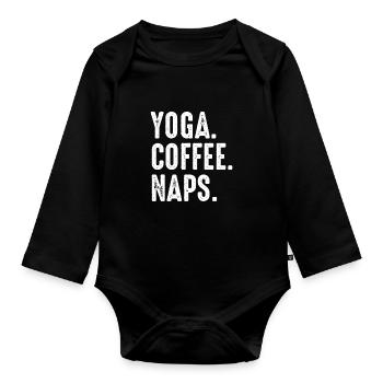 Yoga Kaffee & Schlafen - Baby Bio-Langarm-Body - Schwarz - Vorne