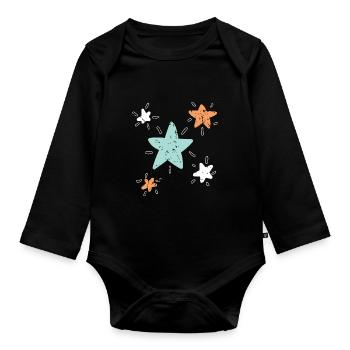 Fünf bunte große und kleine Sterne Geschenkidee - Baby Bio-Langarm-Body - Schwarz - Vorne