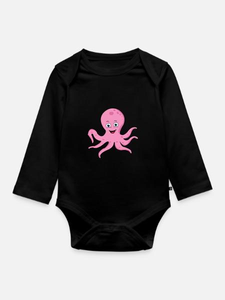 Kraken Oktopus Manga Comic Süß Meerestier Geschenk - Baby Bio-Langarm-Body - Schwarz