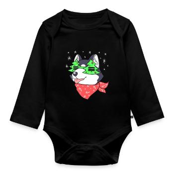Noël - chandail de Noël - Husky - Body Bébé bio manches longues - noir - Devant