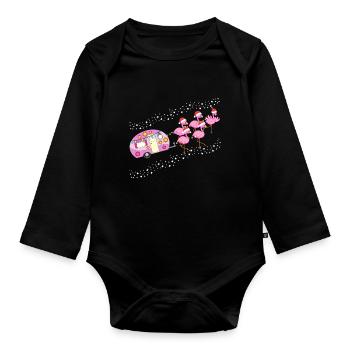 Noël Camping et Flamingo Fan idée cadeau - Body Bébé bio manches longues - noir - Devant