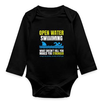 Funny Open Water Swimming Shark - Organic Longsleeve Baby Bodysuit - black - Front