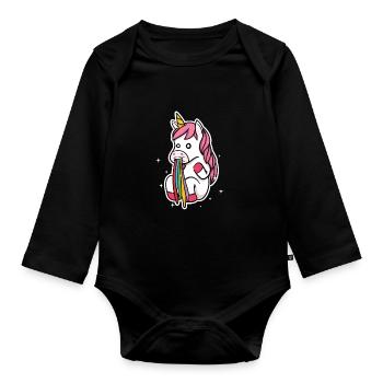 Unicorn Rainbow Colorful Pug Handing Gift - Organic Longsleeve Baby Bodysuit - black - Front