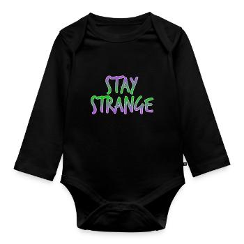 "Stay Strange" mit diesem farbenfrohen und extravaganten - Baby Bio-Langarm-Body - Schwarz - Vorne