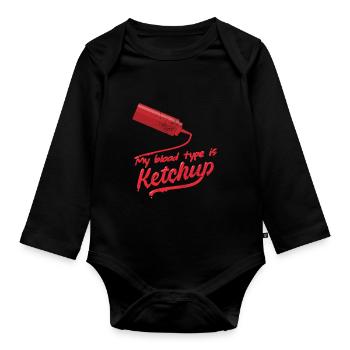 Mon groupe sanguin est ketchup ketchup drôle - Body Bébé bio manches longues - noir - Devant