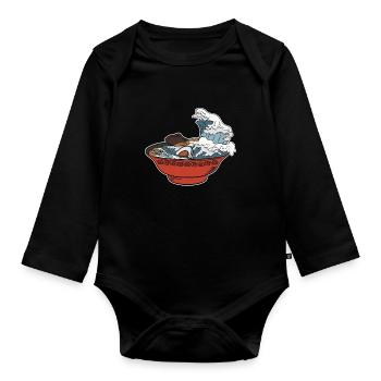 Cadeau de plat de pâtes Ramen noodle tsunami Japan - Body Bébé bio manches longues - noir - Devant